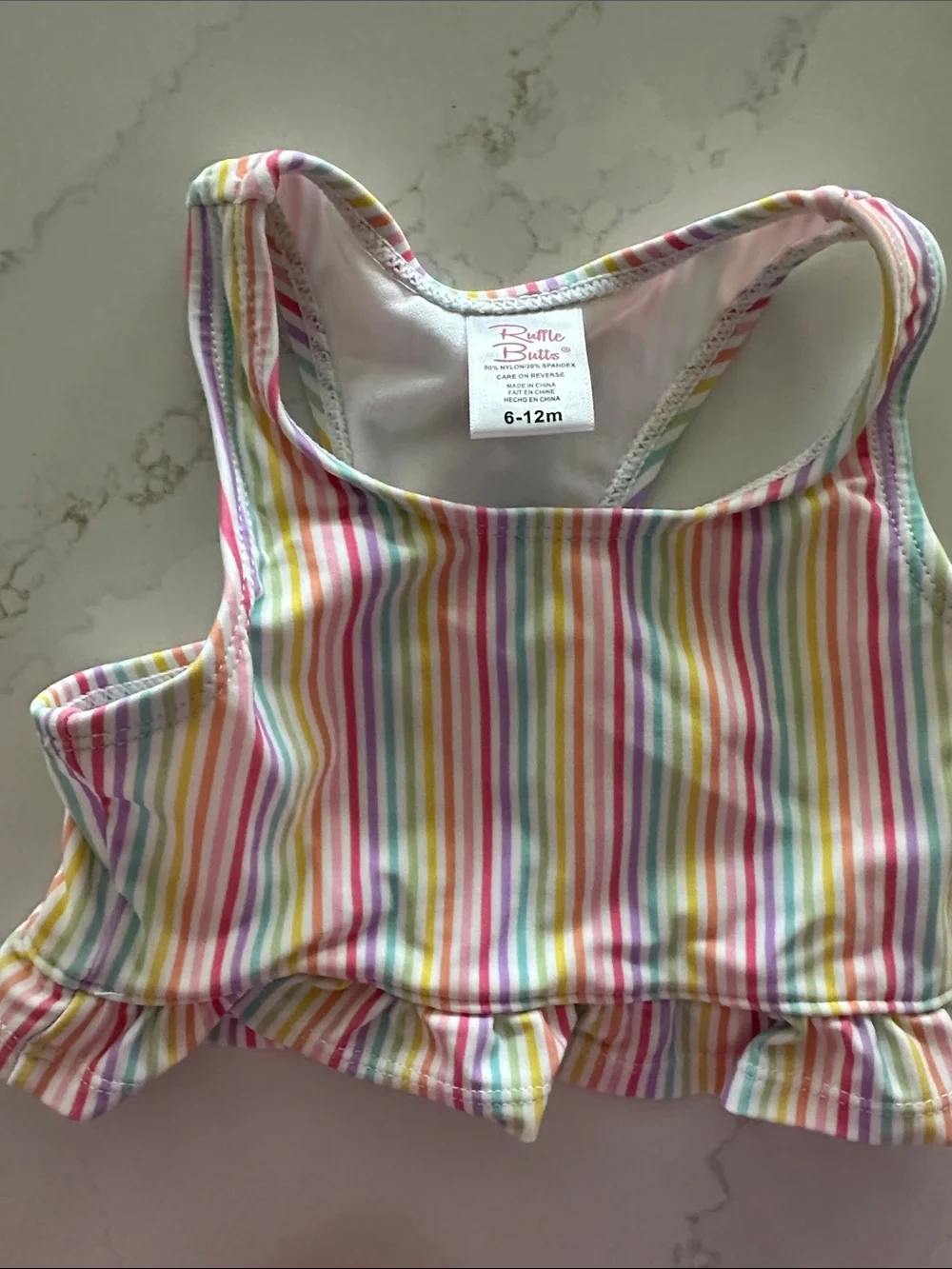 Ruffle Butts Two Piece rainbow striped and ruffle butt bottom bathing suit 6-12